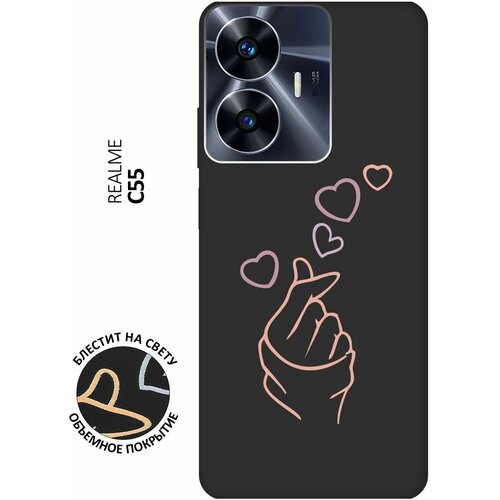 Матовый Soft Touch силиконовый чехол на Realme C55, Рилми С55 с 3D принтом K-Heart черный матовый soft touch силиконовый чехол на realme c55 рилми с55 с 3d принтом nirvana черный