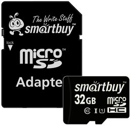 Карта памяти SmartBuy microSDHC 32 ГБ Class 10, адаптер на SD