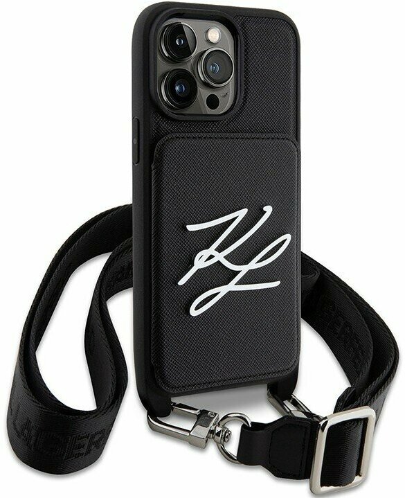 Чехол Lagerfeld Crossbody cardslot PU Saffiano Autograph Hard для iPhone 14 Pro Max, черный