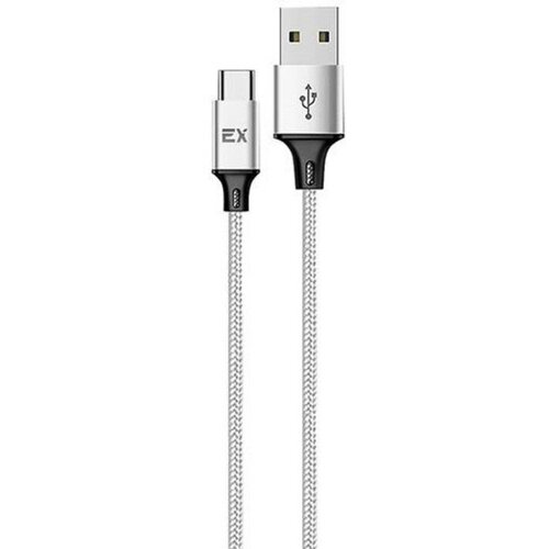 Кабель Eхployd Eх-K-1214, Type-C - USB, 2.4 А, 1 м, нейлоновая оплетка, серебристый