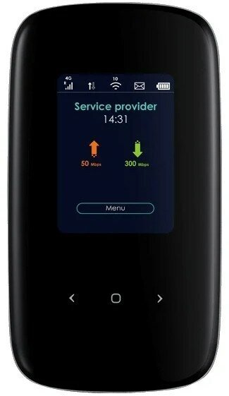 Портативный LTE Cat.6 Wi-Fi маршрутизатор Zyxel LTE2566-M634 (вставляется сим-карта), 802.11ac (2,4 и 5 ГГц) до 300+866 Мбит/с, поддержка LTE/4G/3G, цветной дисплей, питание micro USB, батарея до 10 ч