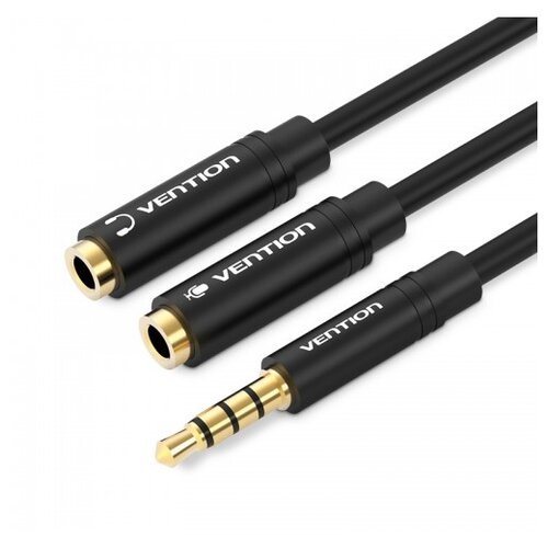 Разветвитель Vention Jack 3.5 mm M 4 pin - Jack 3.5 mm F x 2 (BBC), 0.3 м, черный переходник vention 3 5 jack 4 pin m 2x 3 5 jack f 30cm bbcby