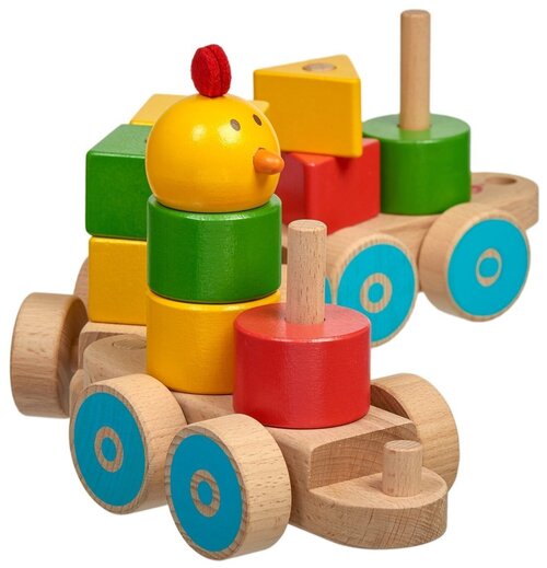Каталка-игрушка Lucy & Leo Паровoзик Пирамидки (LL208), желтый/красный/зеленый