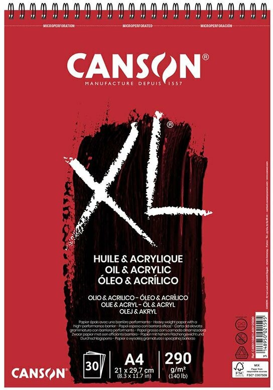 Альбом для масла и акрила Canson XL, на пружине, 290 гр/м2, 30 листов А4