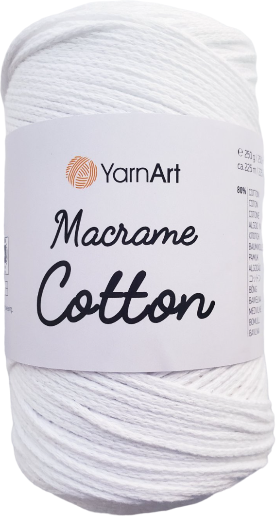 Пряжа "Macrame Cotton" 20% полиэстер,80% хлопок 225м/250гр (751 белый) - фотография № 5