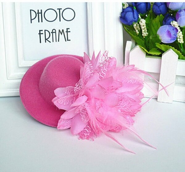 Шляпка на заколке карнавальная "Цветок с перьями", 13 см, цвет розовый
