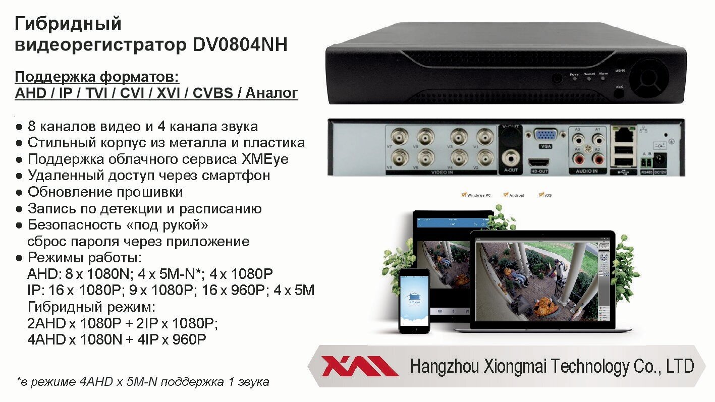 Видеорегистратор видеонаблюдения на 8 камер до 2мП (HDD500Gb)