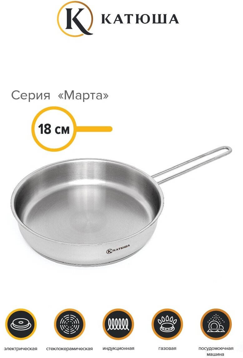 Сковорода Катюша Марта, нержавеющая сталь, 18 см