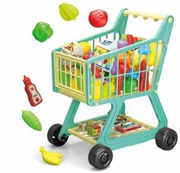 Игрушка детская Тележка на колесах для супермаркета с игрушечными продуктами 36х22х46 см, 41 предмет, W081A