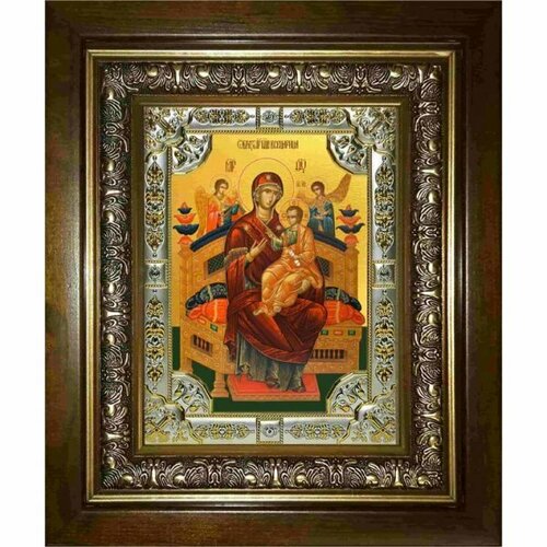 Икона Богородица Всецарица, 18x24 см, со стразами, в деревянном киоте, арт вк-2892 икона богородица ватопедская 18x24 см со стразами в деревянном киоте арт вк 2915