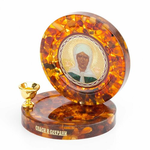 Складная икона из янтаря с подсвечником на магните "Святая Матрона"