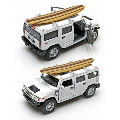 Металлическая машинка Kinsmart 1:40 «2005 Hummer H2 SUV (Cерфинг)» инерционная, белая KT5337DS-4