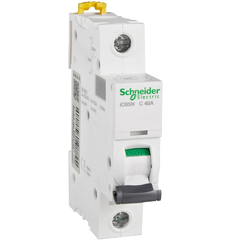 IC65N 1P 40А Автоматический выключатель 1-полюсный, 40А, 6кА (хар-ка C) Schneider Electric, A9F18140 ic65n 1p 6а автоматический выключатель 1 полюсный 6а 6ка хар ка c schneider electric a9f18106