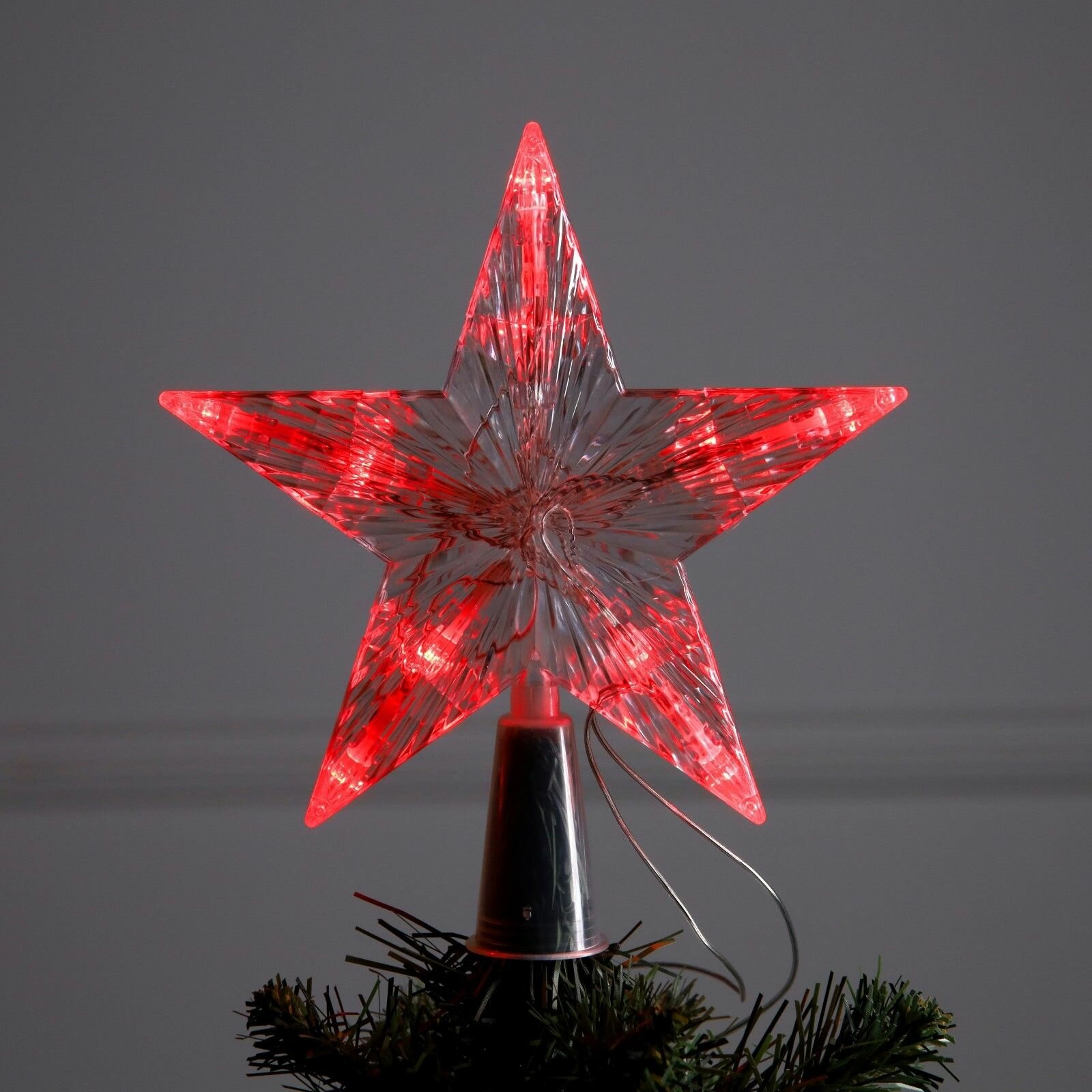 Елочная игрушка-верхушка на ёлку "Звезда белая" 16 см, 10 LED, батарейки ААх2 (не в комплекте), свечение красное