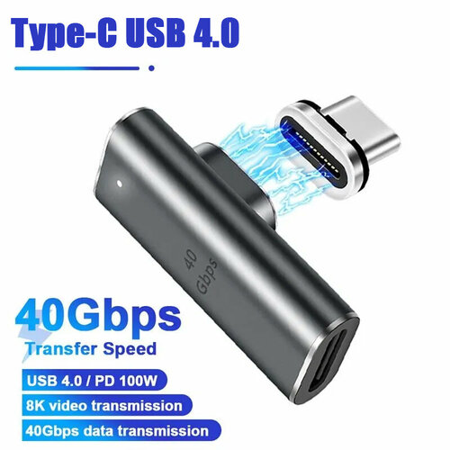 Магнитный адаптер PALMEXX USB-C 4.0, PD100W, 8K@60Hz, 40Gbps, угловой черный, серый, синий, серый металлик