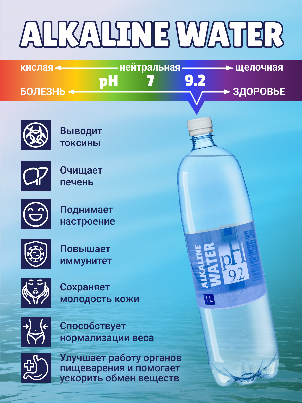 Питьевая щелочная вода pH 9,2 негазированная 6 шт по 1 л Alkaline water - фотография № 2