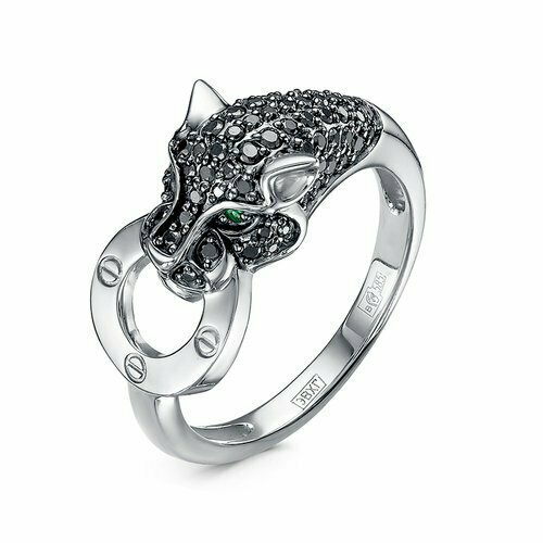 фото Кольцо diamant online, белое золото, 585 проба, изумруд, бриллиант, размер 17, черный