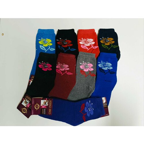 женские носки тёплые che chieh b718 хлопок 12 пар Носки CHE CHIEH, 6 пар, размер 37-41, коричневый, зеленый, синий, бордовый, серый