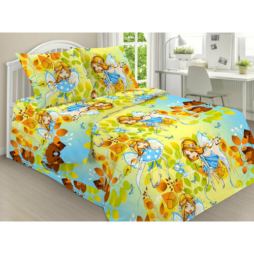 Постельное белье 1,5-спальное поплин пл. 115 гр/м2. Фея желт. (Полутораспальный / 143х215 / 145х214 / 70х70)