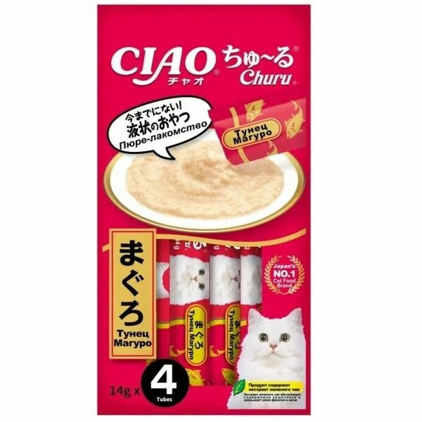 INABA Ciao Churu 4х14 г пюре для кошек тунец магуро 24 шт