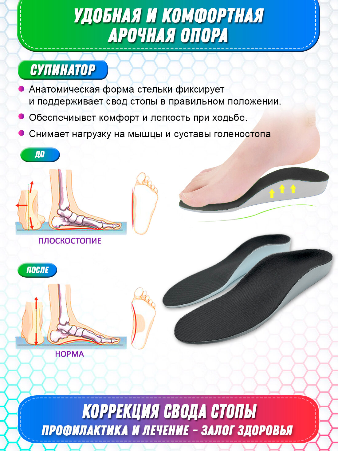 Стельки ортопедические Super Feet Размер 37,5 (24 см) черные для обуви при плоскостопии, вальгус 1-2-3 степени, пяточная шпора, от боли в ногах