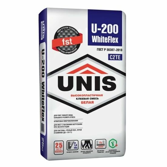 Плиточный клей UNIS WHITEFLEX U-200 белый
