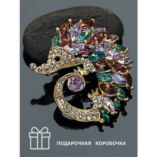 фото Брошь ежик со стразами, стекло, стразы, голубой petro-jewelry