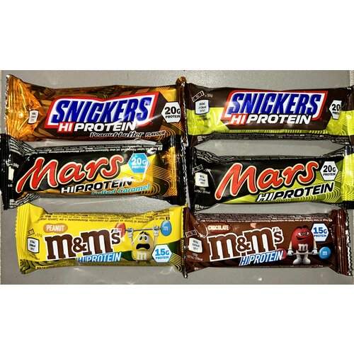 Протеиновые батончики Snickers, Mars, M&M's 6 шт.