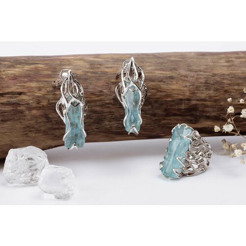Серьги СИЛА ПРИРОДЫ, серебро, 925 проба, горный хрусталь, бриллиант, топаз, аквамарин, голубой, серебряный