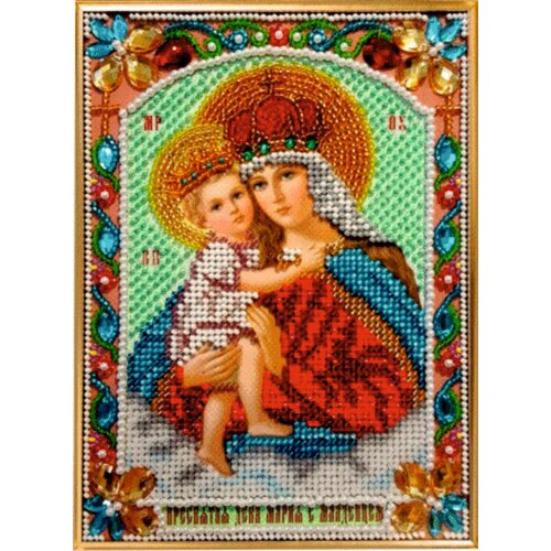 Набор для вышивания бисером с камнями и жемчугом К-05 Икона Пр Дева Мария с младенцем 13х18 890₽
