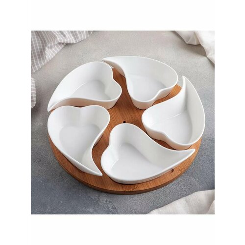 Набор соусников на дерев подставке 5 шт Эстет Сердца 2197₽