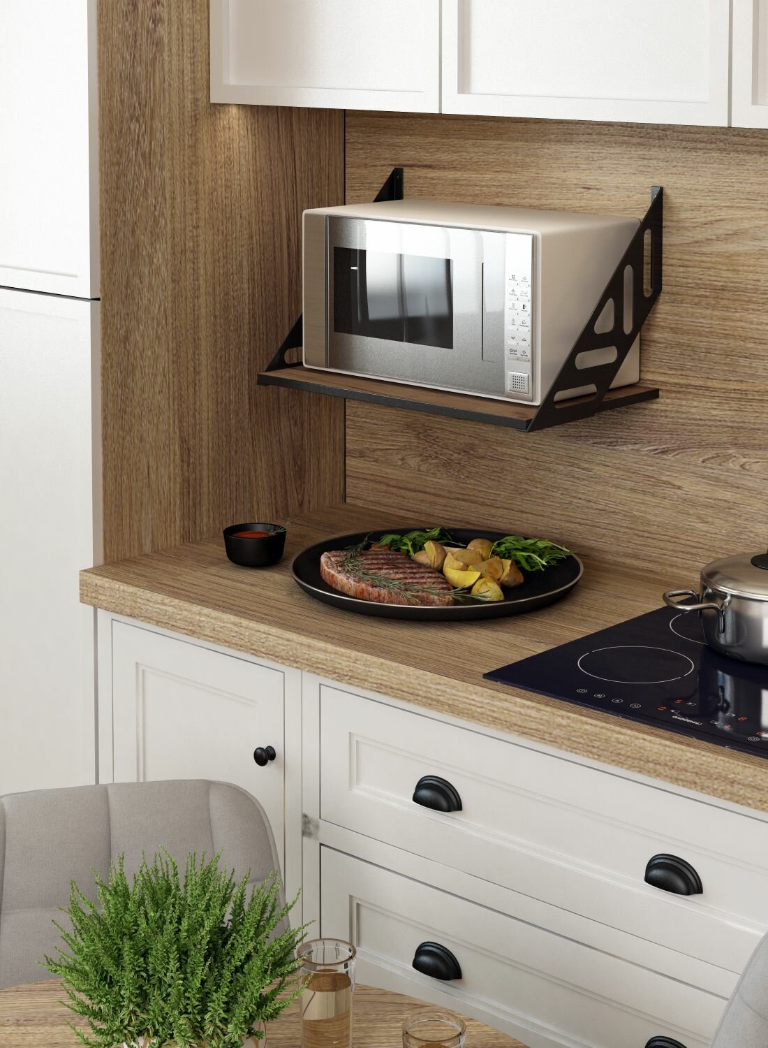 фото Полка для микроволновки, полка настенная на кухню, держатель