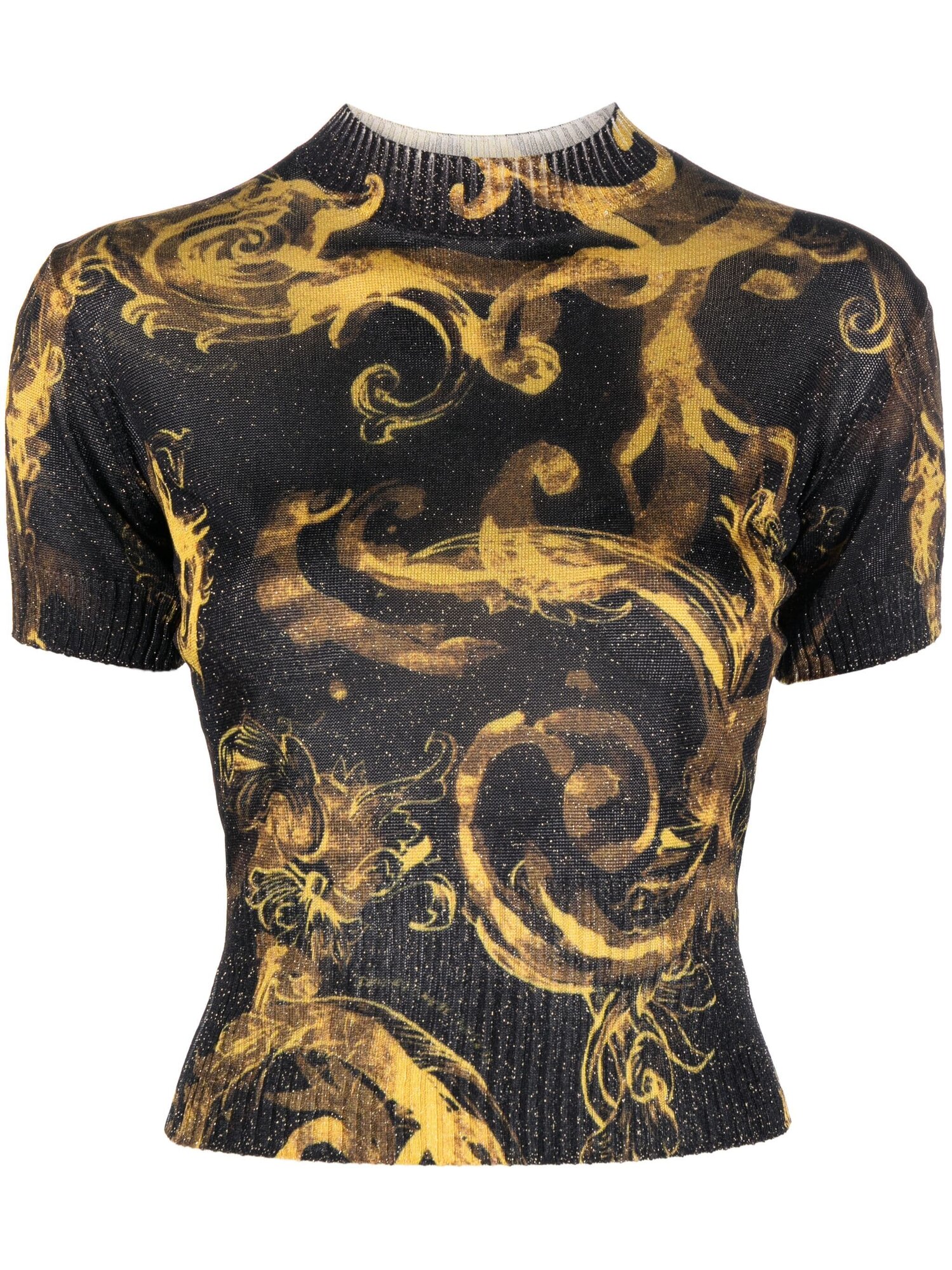 Versace Jeans Couture - Трикотажный топ с блестящим принтом Barocco - Женский - M - Черный