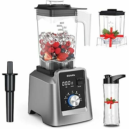 Высокопроизводительный блендер BioloMix 2200 Вт функция самоочистки стационарный миксер контейнер на 2 л и дорожная кружка на 600 мл миксер для смузи не содержит BPA T5600 серый 3453300₽