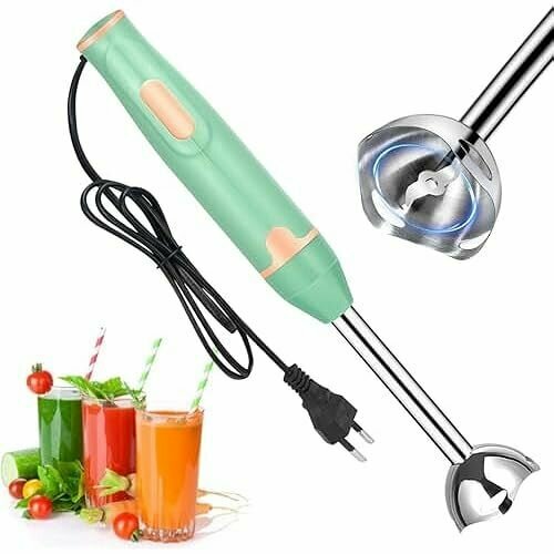 Электрический ручной блендер 400 Вт Ручной блендер из нержавеющей стали для пюре Ручной блендер с турбо-кнопкой Кухонные аксессуары Подходит для детского питания супов смузи пюре соусов зеленый 929800₽