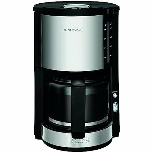 Стеклянная кофеварка Krups KM321 Proaroma Plus 10 чашек 1100 Вт современный дизайн черный с аппликацией из нержавеющей стали класс энергопотребления B 1715200₽