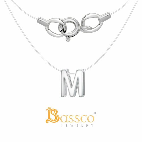 Колье Bassco BASSCO, Серебряное колье на леске, буква M, серебро родированное 925, колье невидимка., серебро, 925 проба, родирование, длина 38 см., серебряный