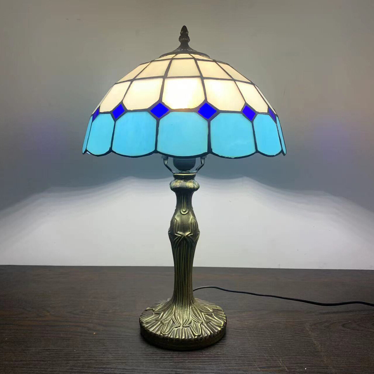 фото Лампа Tiffany Huijing, светодиодная, E27, 60 Вт, ретро, настольная, синяя