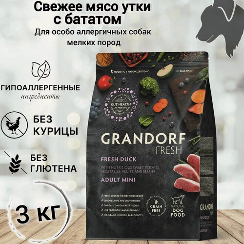 Изображение товара Сухой корм для собак Grandorf FRESH Adult MINI, Свежее мясо утки с бататом для собак мелких пород, 3 кг