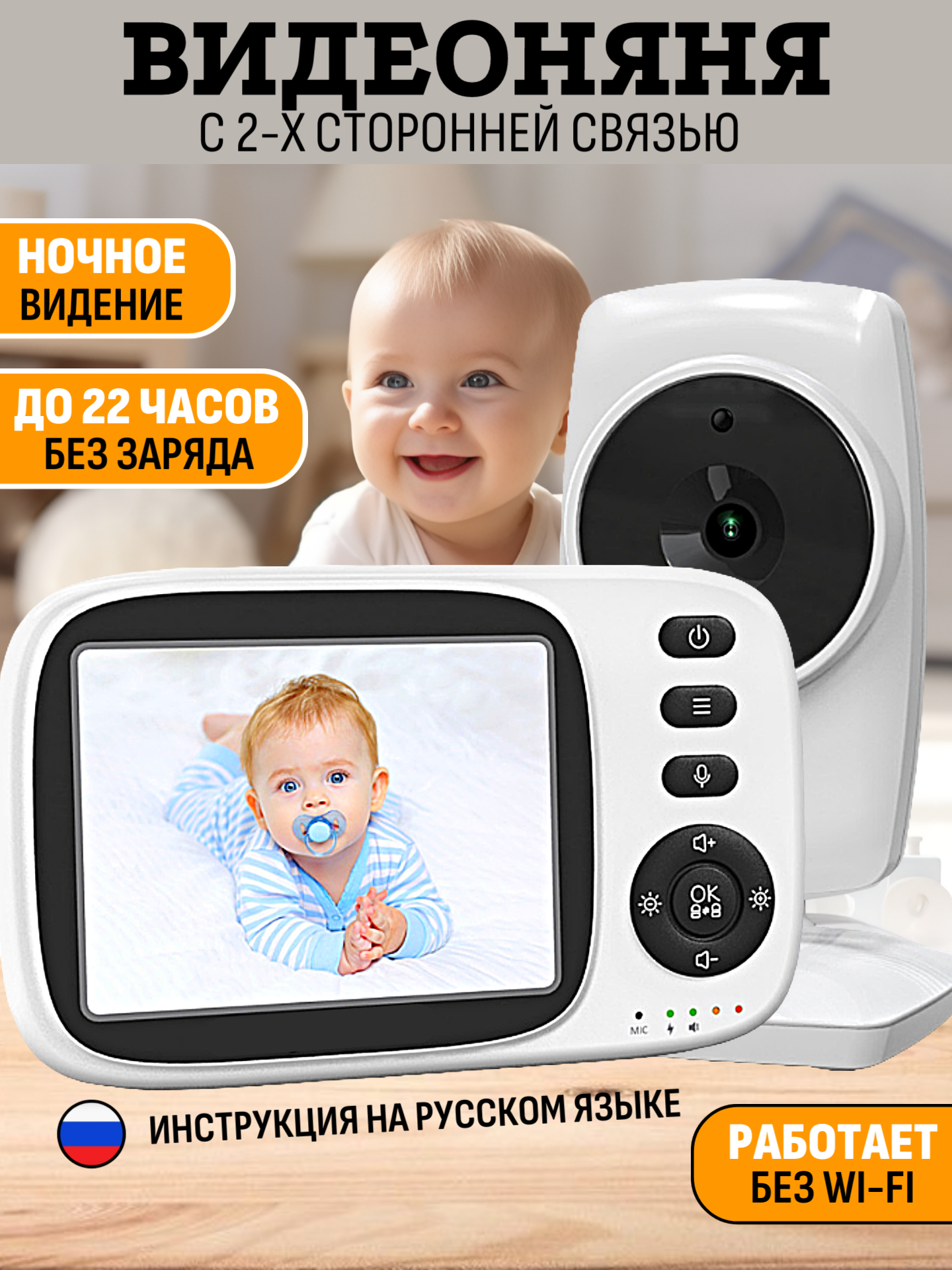 Видеоняня с монитором беспроводная baby monitor без wifi и интернета