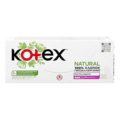 Прокладки гигиенические ежедневные экстра защита Normal+ Natural Kotex/Котекс 18шт Guangxi Shua Helth care Products Co., Ltd - фото №1