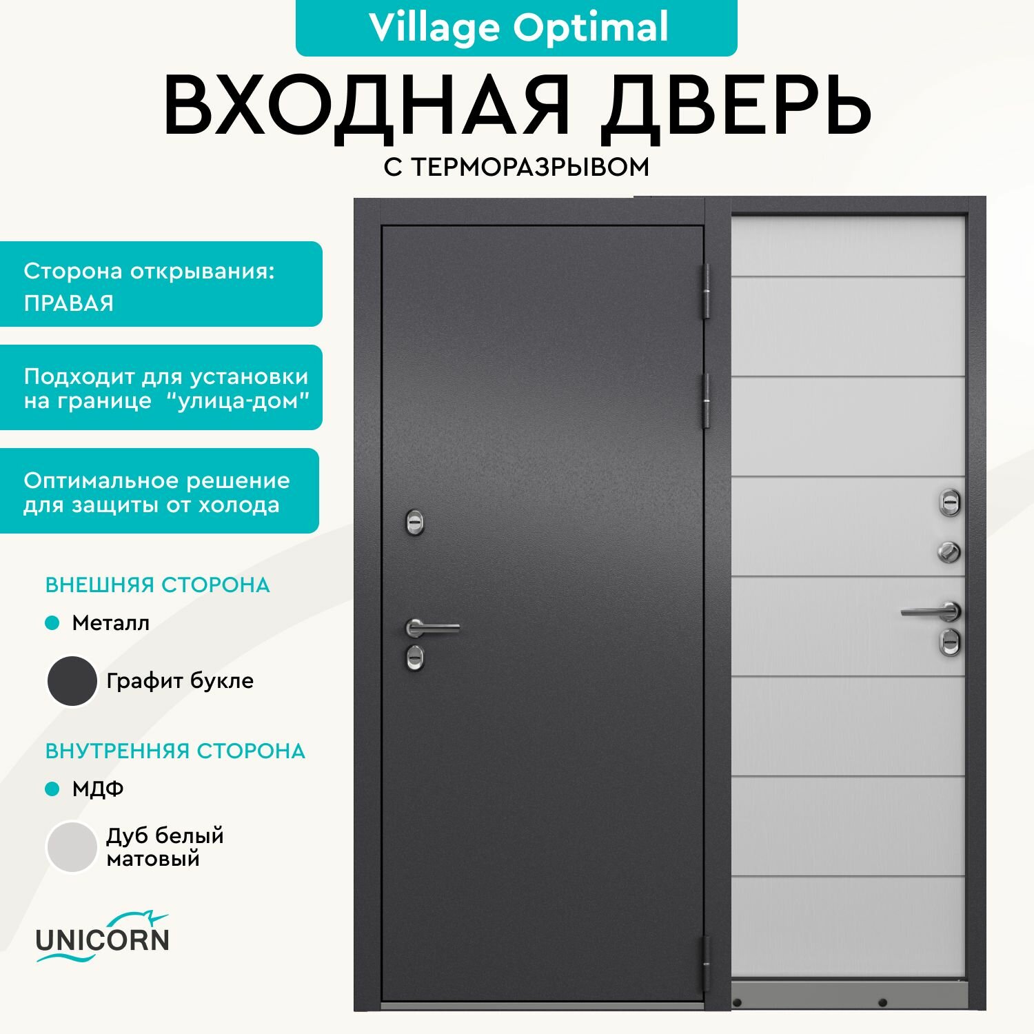 фото Дверь входная в дом с терморазрывом ProLine Village Optimal 960х2050, левая, атмосферостойкое покрытие, три уплотнителя и три петли, серый