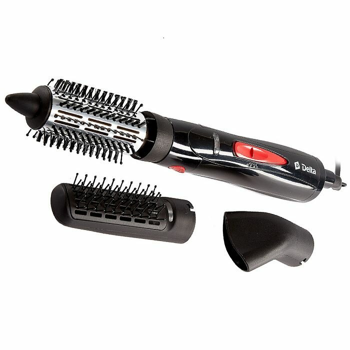 Фен-щетка Delta DL-0432R электрическая, 3 насадки, функция "холодный воздух", черный с розовым