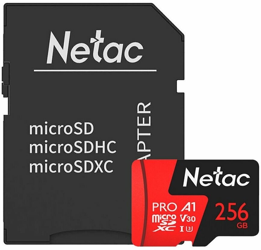 256GB Карта памяти MicroSDXC NETAC P500 Extreme Pro Class 10 UHS-I A1 V30 (100 Mb/s) без адаптера (NT02P500PRO-256G-S) — фото 1
