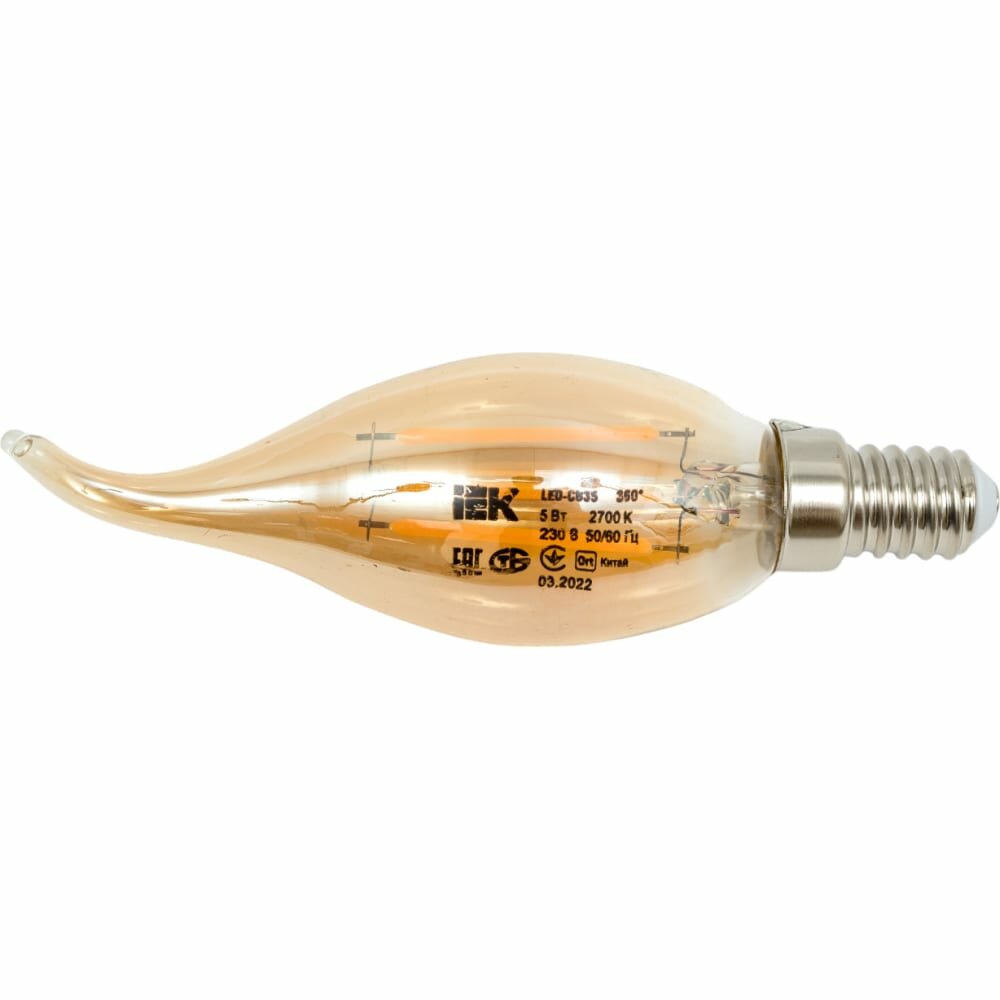 Лампа IEK серия 360 LED, CВ35, свеча на ветру, золото, 5вт, 230В, 2700К, E14 LLF-CB35-5-230-30-E14-CLG