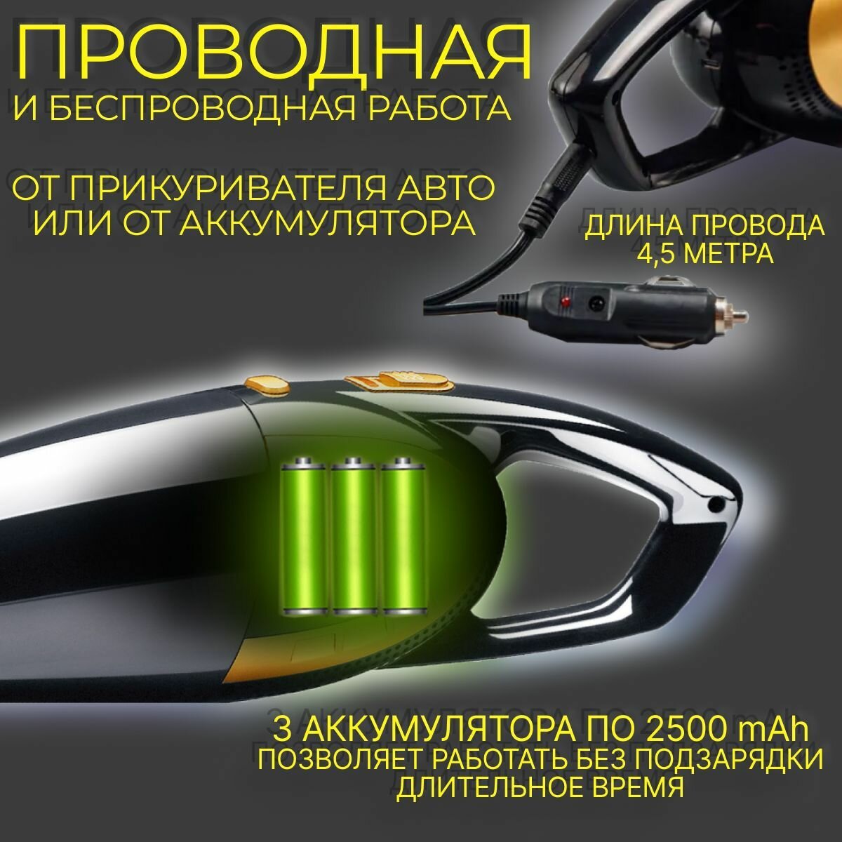 Пылесос для автомобиля беспроводной мощный, автомобильный аккумуляторный ручной портативный мини пылесос для салона машины и мебели — фото 1