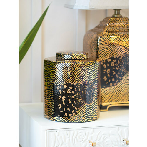 58-005 Ваза с крышкой Леопард 20x20x25см, Glasar золотистый, черный, золотистый