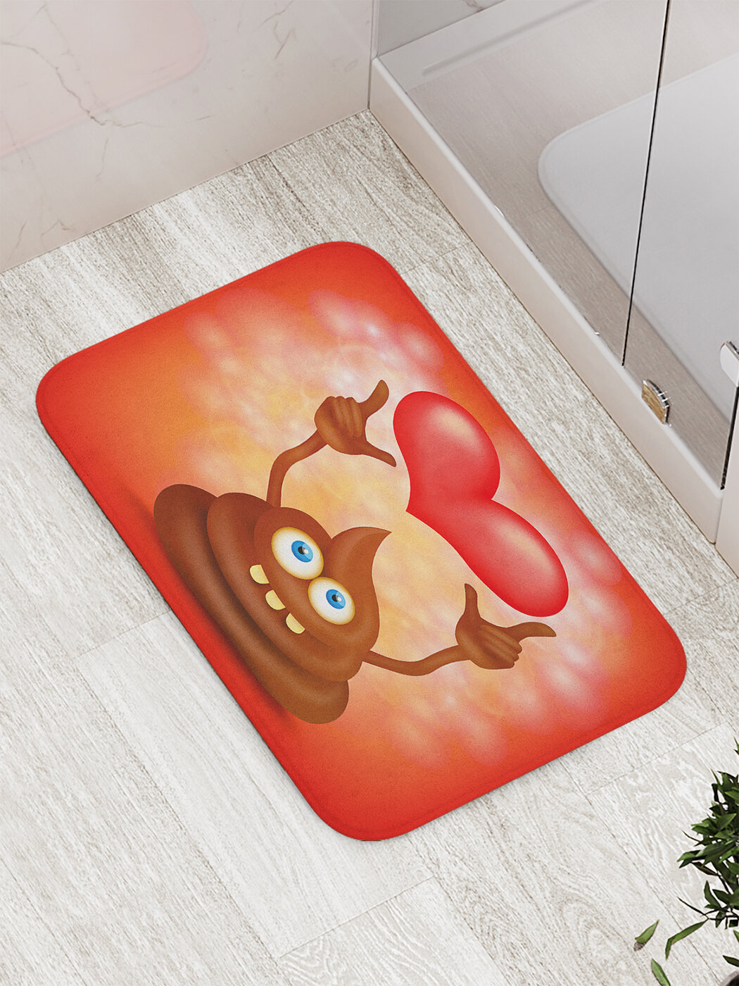 Коврик для ванной комнаты и туалета противоскользящий "Смайлик с сердцем" 52х77 см, JoyArty