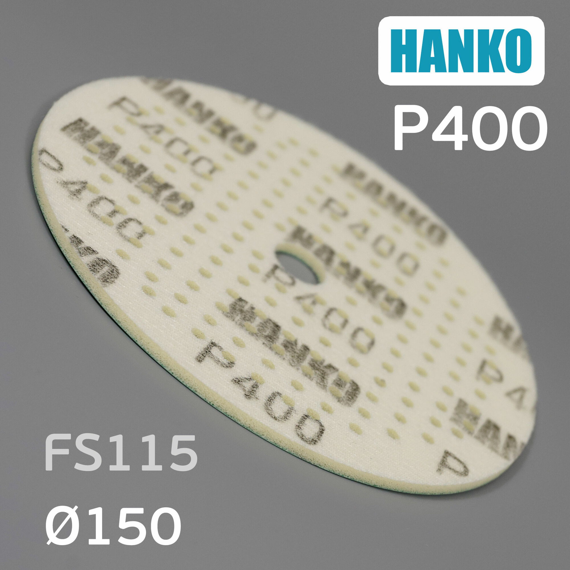 Изображение Круг шлифовальный на поролоне Hanko (Р400; 181отв; 150мм) FS115 зеленый Film Sponge MultiAir липучка