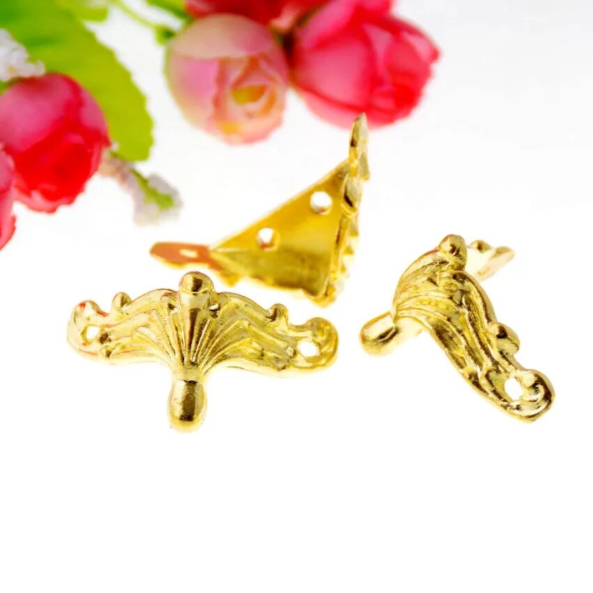 Розничная 4 шт подарочная коробка для ювелирных изделий деревянный корпус декоративная защита для ног угловая защита 27x36 мм gold tone